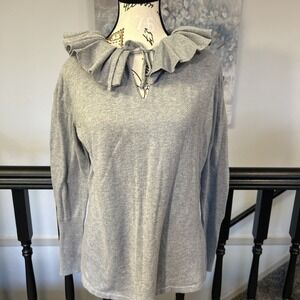 michael kors women xl‎ Pullover sweater Gray Ruffled Collar
